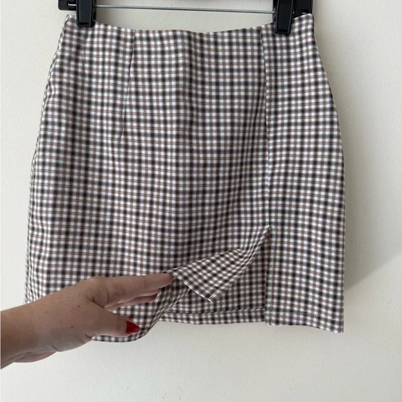 Cotton Candy LA Brown & White Gingham Mini Skirt - Picture 2 of 5